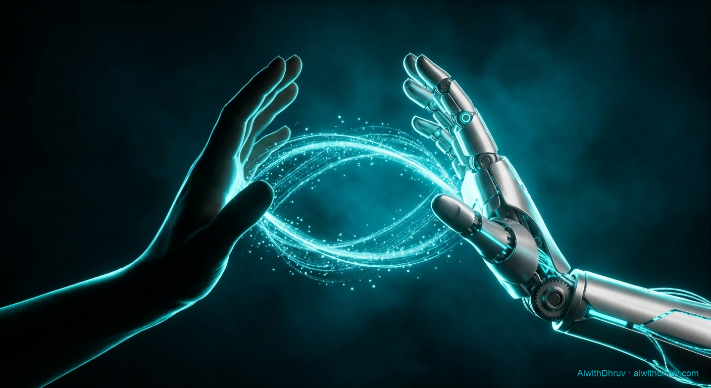 The flywheel: a human moves, the robot mirrors, the data compounds.